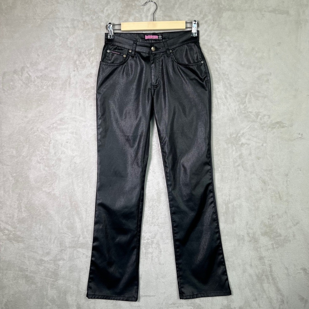 Vtg Bubble Gum American Flavour Black PVC Pants Y2K Rave USA Made Sz 1/2 Shiny